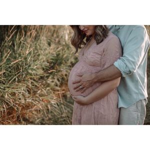 Pink blush maternity lace overlay light pink maxi dress